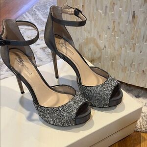 Vince Camuto Storm Grey/Platinum Glitter Heels